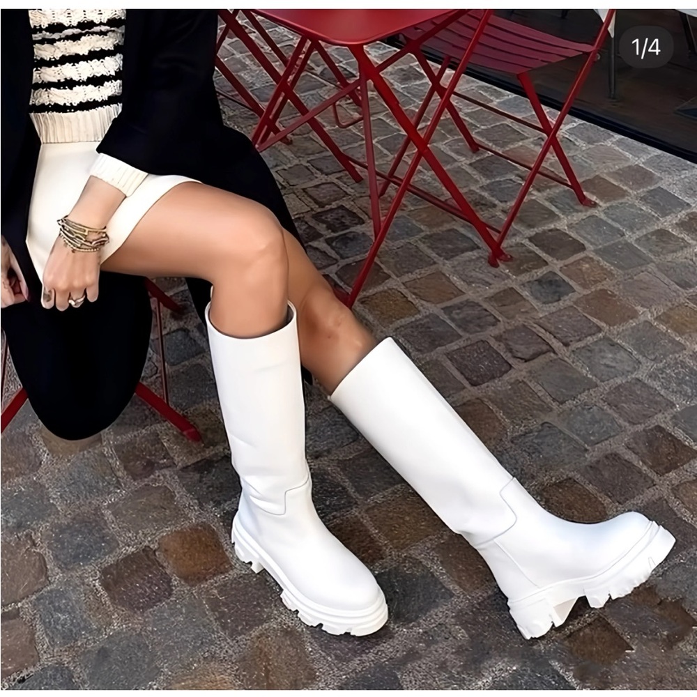 MARC FISHER Knee-high Genuine Leather White Boots Woman’s Size 8